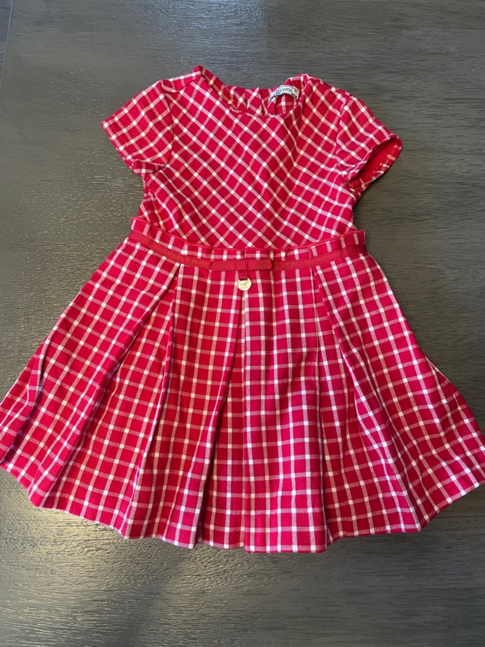 Mayoral Red and White Plaid Pleated Dress Size 3T- 98cm
